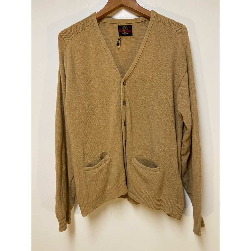 Royal Knight Cardigan Sweater Men Large Tan Virgin Lambs Wool Vintage USA